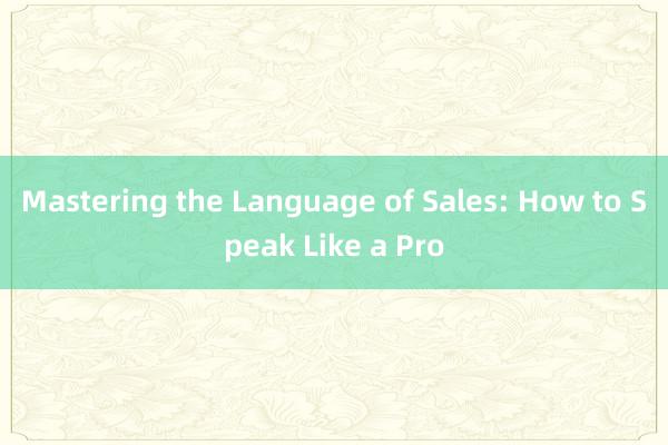 Mastering the Language of Sales: How to Speak Like a Pro